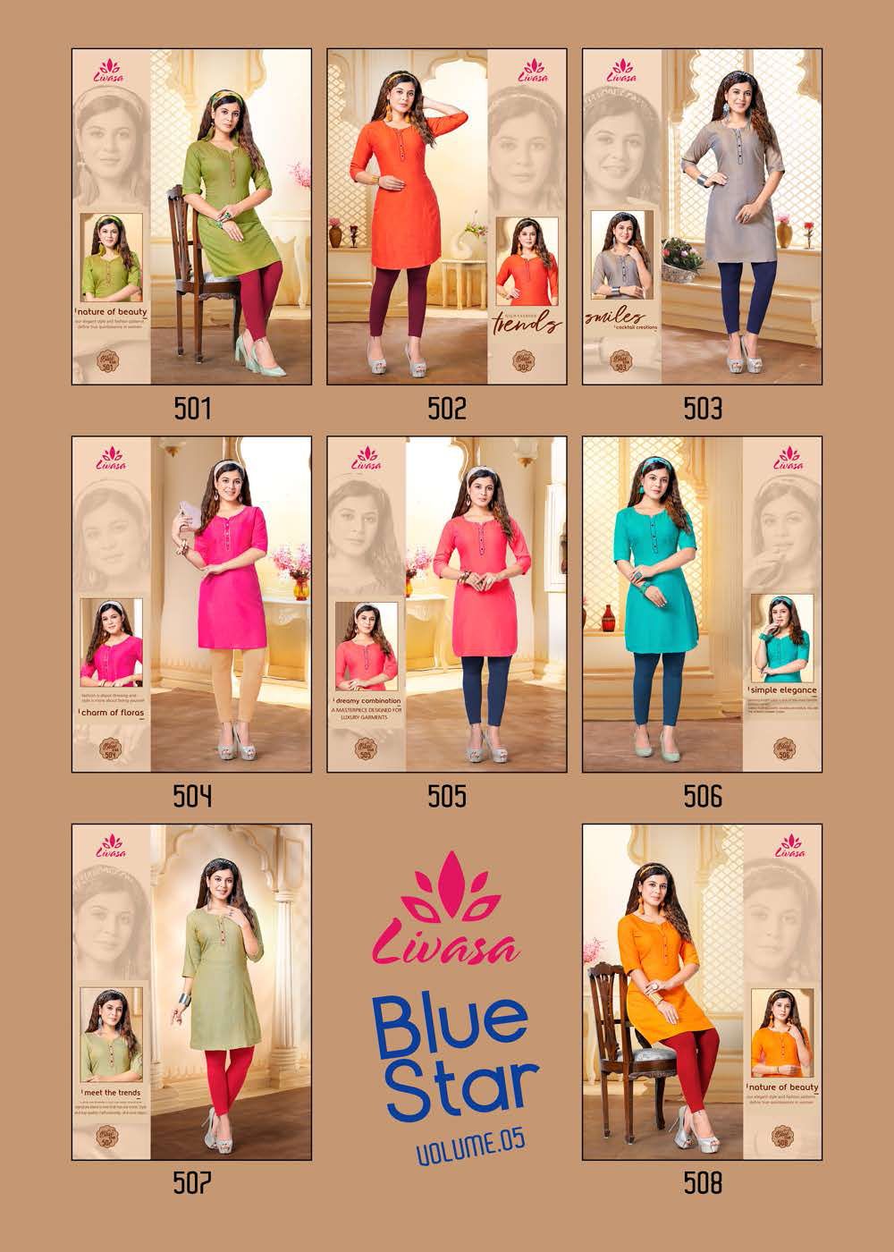 Hirwa Blue Star 5 Ethnic Regular Wear Rayon Designer Kurti Collection